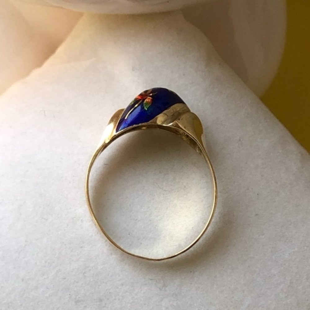 18K Yellow Gold Vintage Enamel Ring - Picture 5 of 7